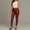 Bőr hatású zsebes hosszú női leggins - Piros