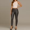 Bőr hatású zsebes hosszú női leggins - Szürke