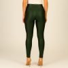 Bőr hatású zsebes hosszú női leggins - Zöld