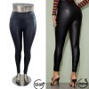 Magas derekú alakformáló bőr leggings - fekete