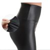 Magas derekú alakformáló bőr leggings - fekete
