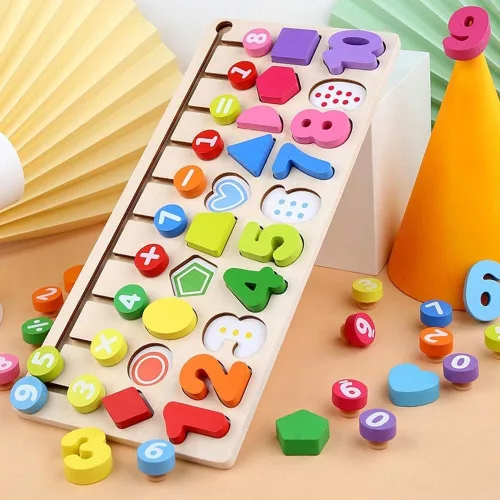 Montessori Fa Szám- és Forma Puzzle Gyerekeknek