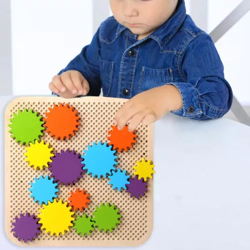 Montessori színes fogaskerék kirakós játék gyerekeknek