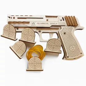 Mechanikus fa puzzle pisztoly céltáblákkal