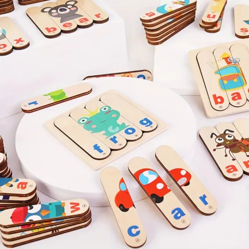 Montessori fa kép és szókirakó puzzle