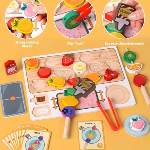 Színes Fa Gyümölcsnyárs Montessori Játék