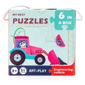 6 az 1-ben fa kirakó puzzle – Építőipari járművek
