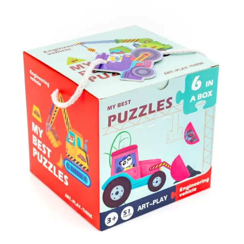 6 az 1-ben fa kirakó puzzle – Építőipari járművek
