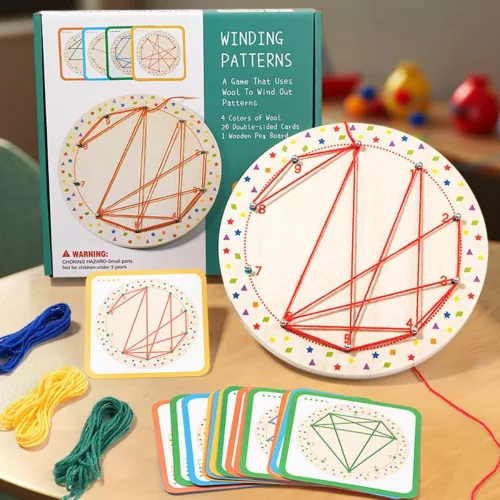 Montessori mintafűző fejlesztő játék - fonalas geometriai minták