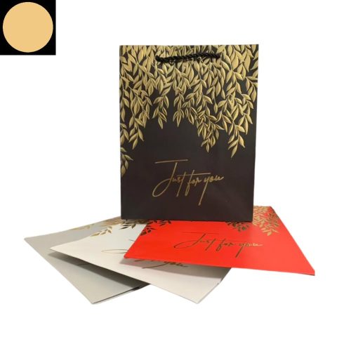 "Just for you" levél mintás ajándék táska,kicsi- Black&Gold