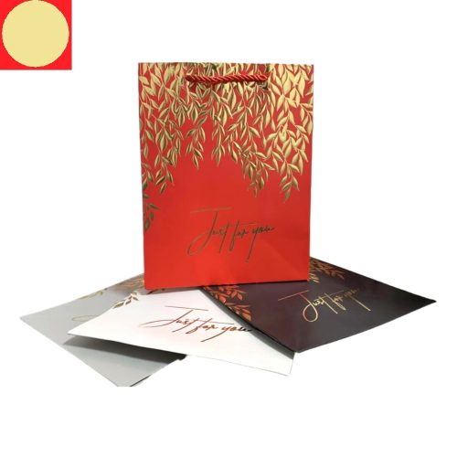 "Just for you" levél mintás ajándék táska,kicsi- Red&Gold