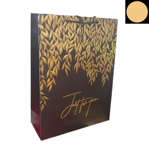 "Just for you" levél mintás ajándék táska,nagy- Black&Gold