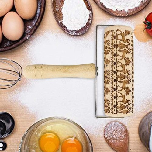 Karácsonyi nyeles nyújtófa-rénszarvas és fenyőfa