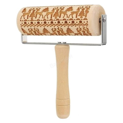 Karácsonyi nyeles nyújtófa-rénszarvas és fenyőfa