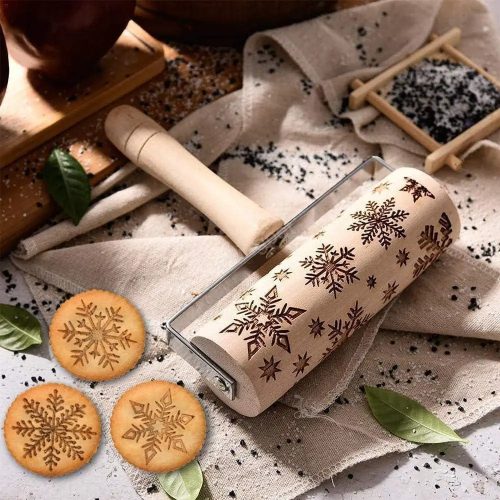 Karácsonyi nyeles nyújtófa-hópehely minta