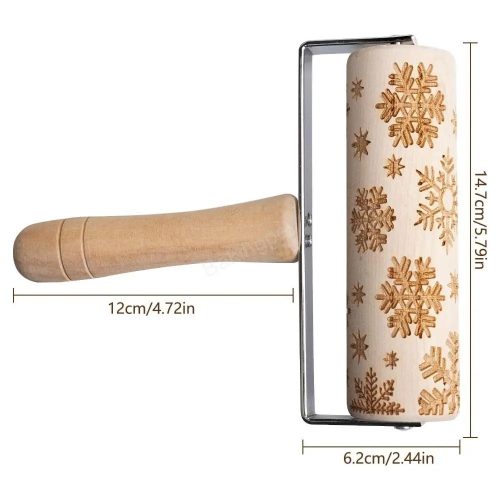 Karácsonyi nyeles nyújtófa-hópehely minta