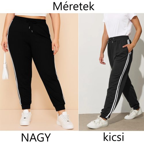 Csíkos szabadidő sport nadrág polár belsővel,passzés - fekete