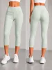 3/4-es selymes női bordázott leggings – Halványzöld
