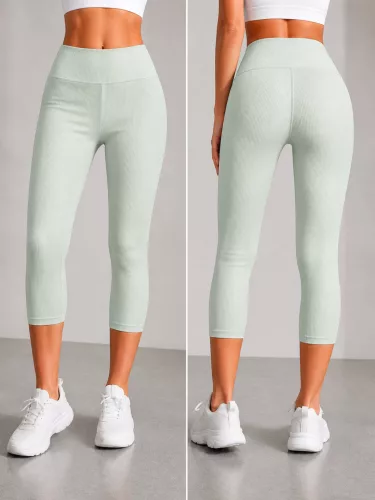 3/4-es selymes női bordázott leggings – Halványzöld