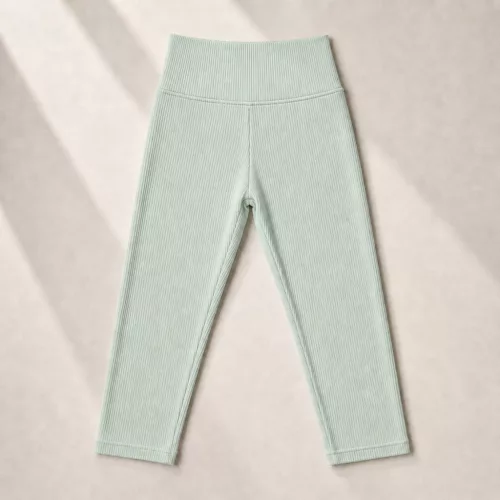 3/4-es selymes női bordázott leggings – Halványzöld