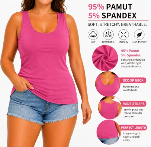 Elasztikus vastagpántos női pamut trikó - Pink