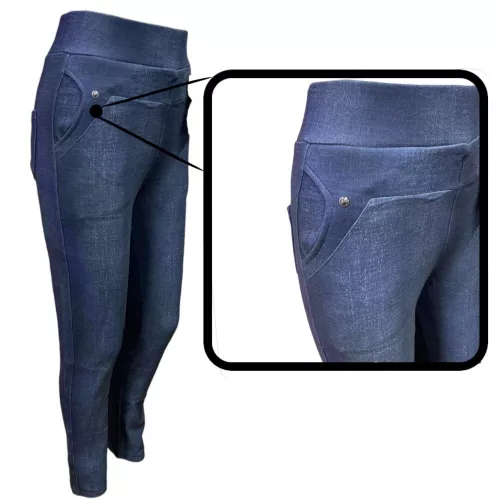 Magas derekú farmerhatású női leggings - kék