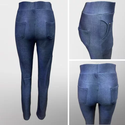 Magas derekú farmerhatású női leggings - kék