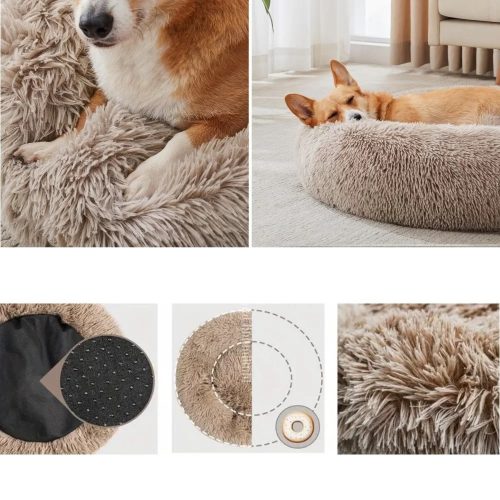 Kerek puha szőrmés fekhely - 50cm - Barna