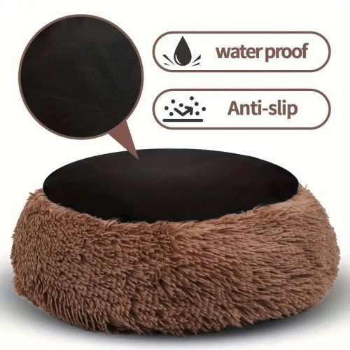 Kerek puha szőrmés fekhely - 50cm - Barna