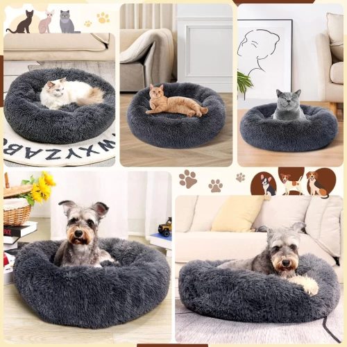 Kerek puha szőrmés fekhely - 50cm - Sötétkék