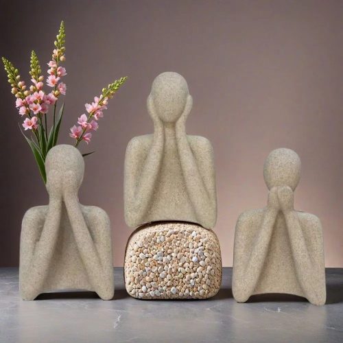 Absztrakt homokszín figurák 16,8cm - „Ne láss, ne hallj, ne szólj"