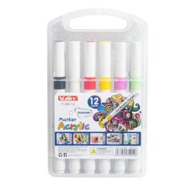 Akril festék filctoll készlet hordozható tárolóban-12db