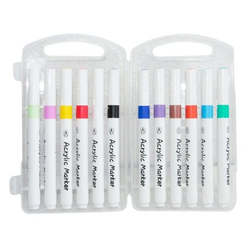 Akril festék filctoll készlet hordozható tárolóban-12db