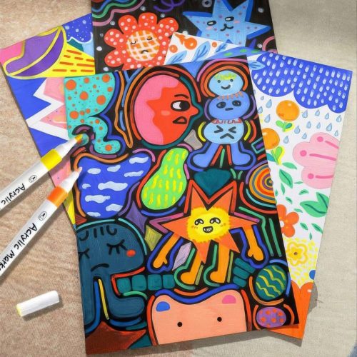 Akril festék filctoll készlet hordozható tárolóban-12db