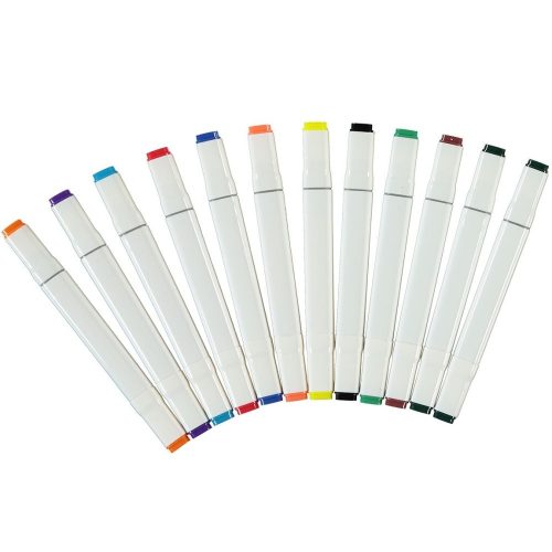 Kétfejű akril festék filctoll készlet hordozható tárolóban -12db