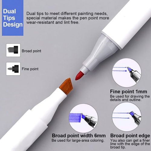 Kétfejű akril festék filctoll készlet hordozható tárolóban -24db