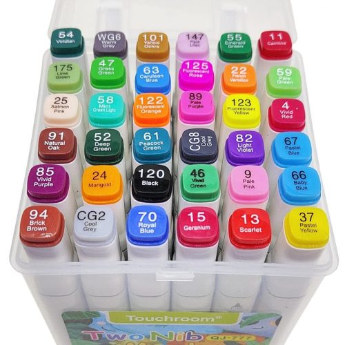 Kétfejű akril festék filctoll készlet hordozható tárolóban -36db