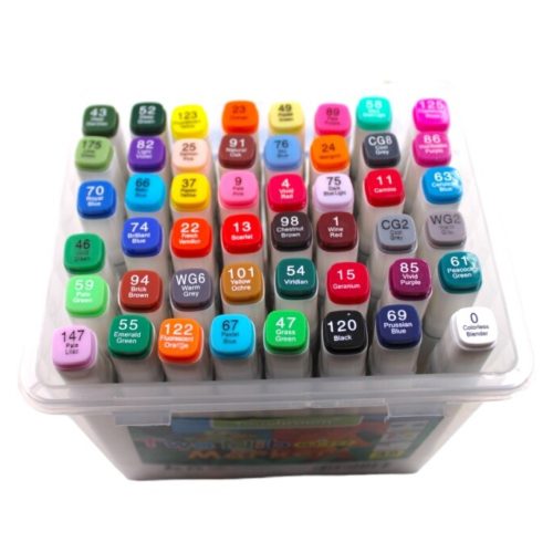 Kétfejű akril festék filctoll készlet hordozható tárolóban -48db