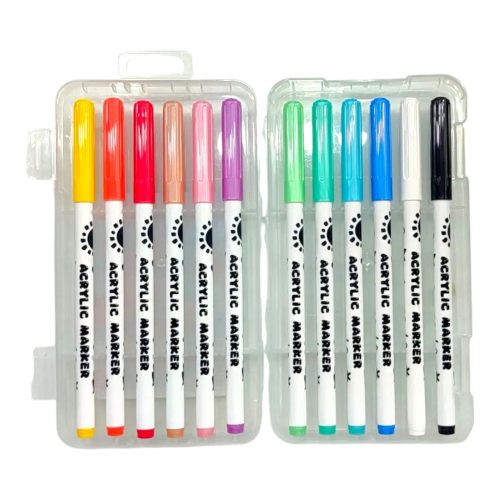 Akril festék filctoll készlet hordozható tárolóban -12db