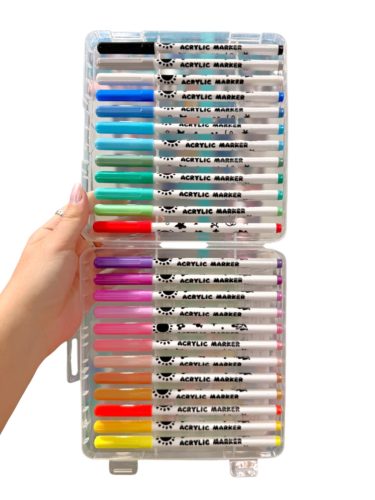 Akril festék filctoll készlet hordozható tárolóban -24db