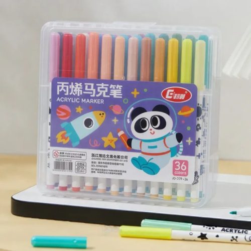 Akril festék filctoll készlet hordozható tárolóban -36db