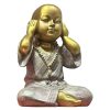 Aranyszínű Fülbefogó Bölcsesség Szobor,Kis Buddha - 23cm