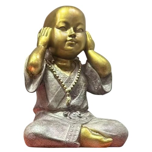 Aranyszínű Fülbefogó Bölcsesség Szobor,Kis Buddha - 23cm