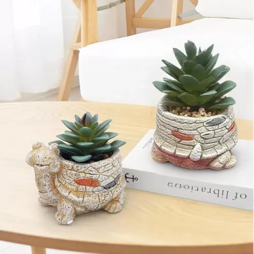 Dekoratív Teknős Cserép Műnövénnyel- 12cm