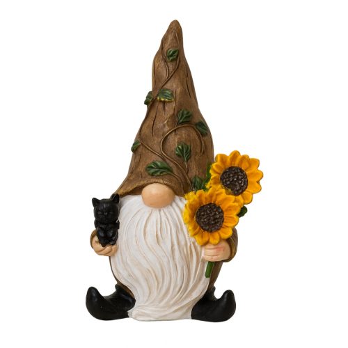 Dekoratív Kerti Gnóm Figura Virággal és Cicával- 19cm