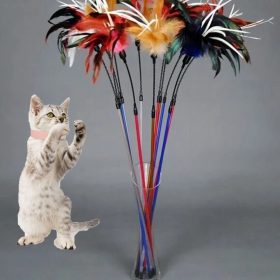 Rugalmas cica játékpálca tollakkal