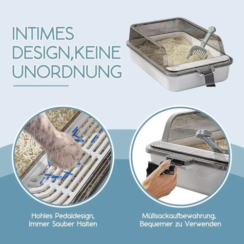 Fröccsenésmentes macska alomtálca ,zacskóval & lapáttal - Szürke