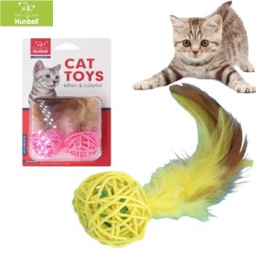 Nunbell tollas rattan labda macskáknak csörgővel - 2db