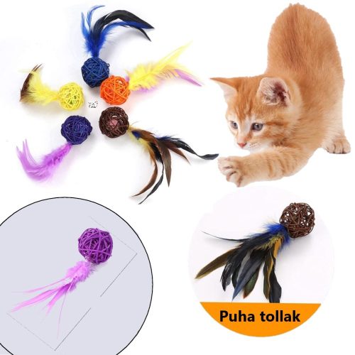 Nunbell tollas rattan labda macskáknak csörgővel - 2db