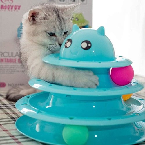 3 Szintes játéktorony macskáknak – Guruló labdás szórakoztató játék